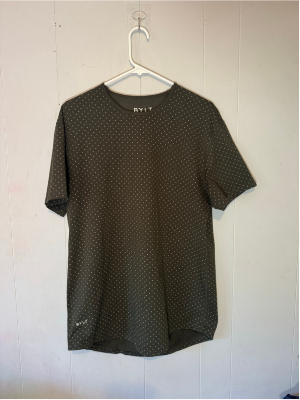 Men's BYLT Short Sleeve Tee, Size L, brown/gray with White Polka Dots